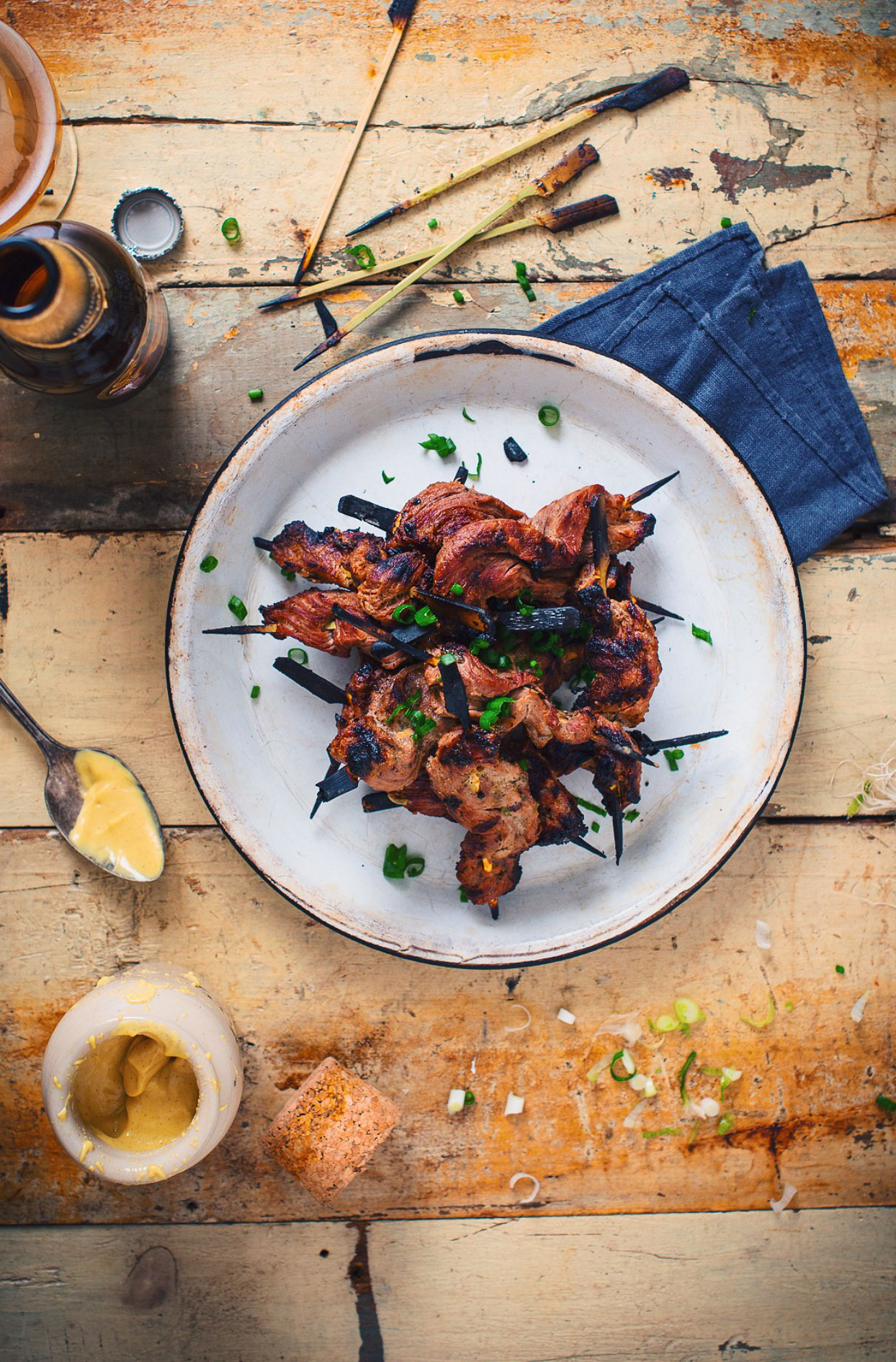 Beef flank brochettes satay style