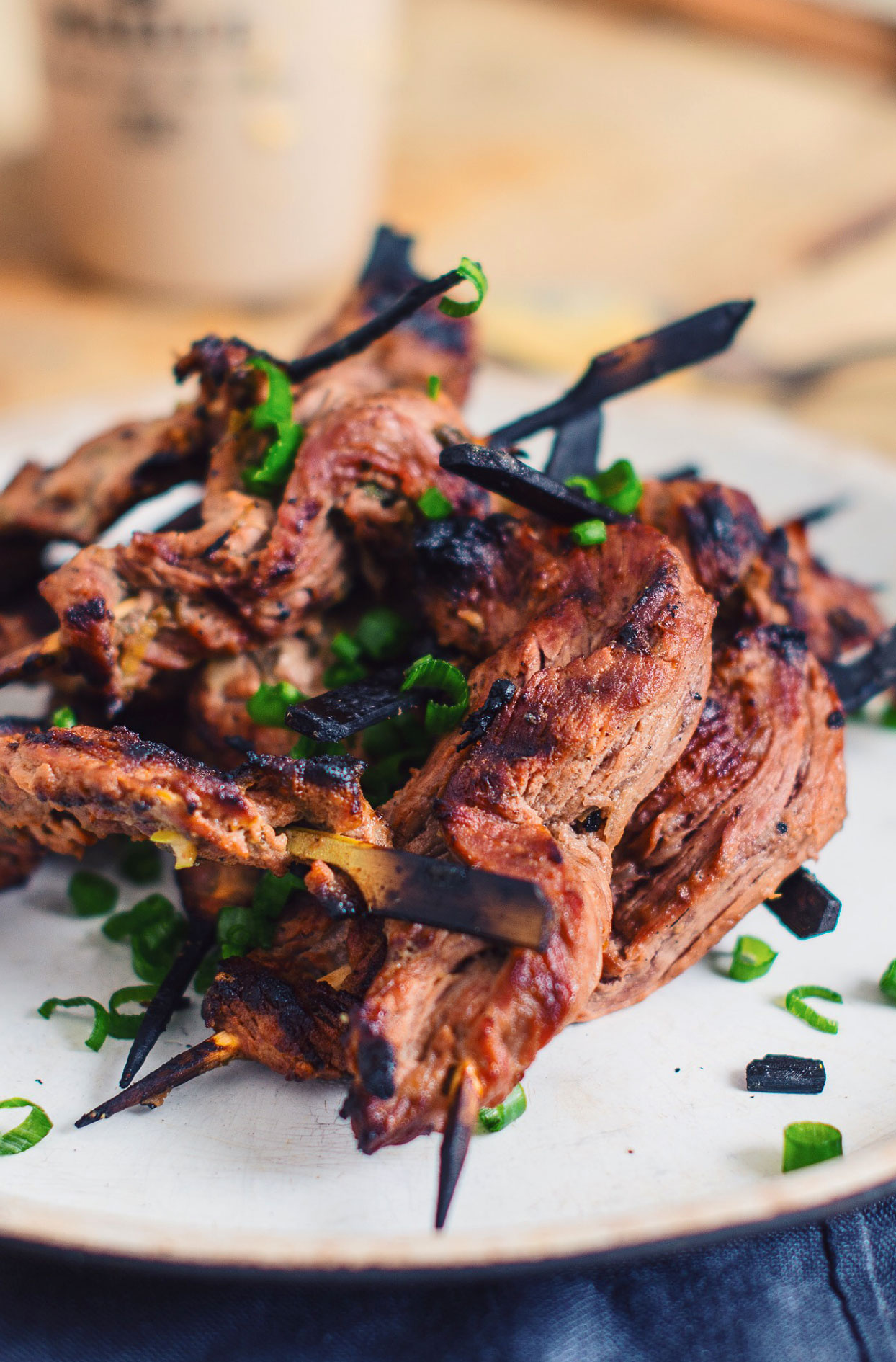 Beef flank brochettes satay style