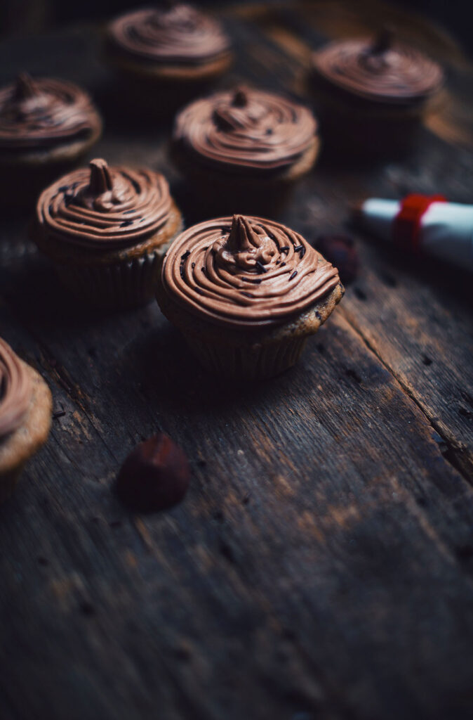 Chocolate cupcakes with truffles spread icing