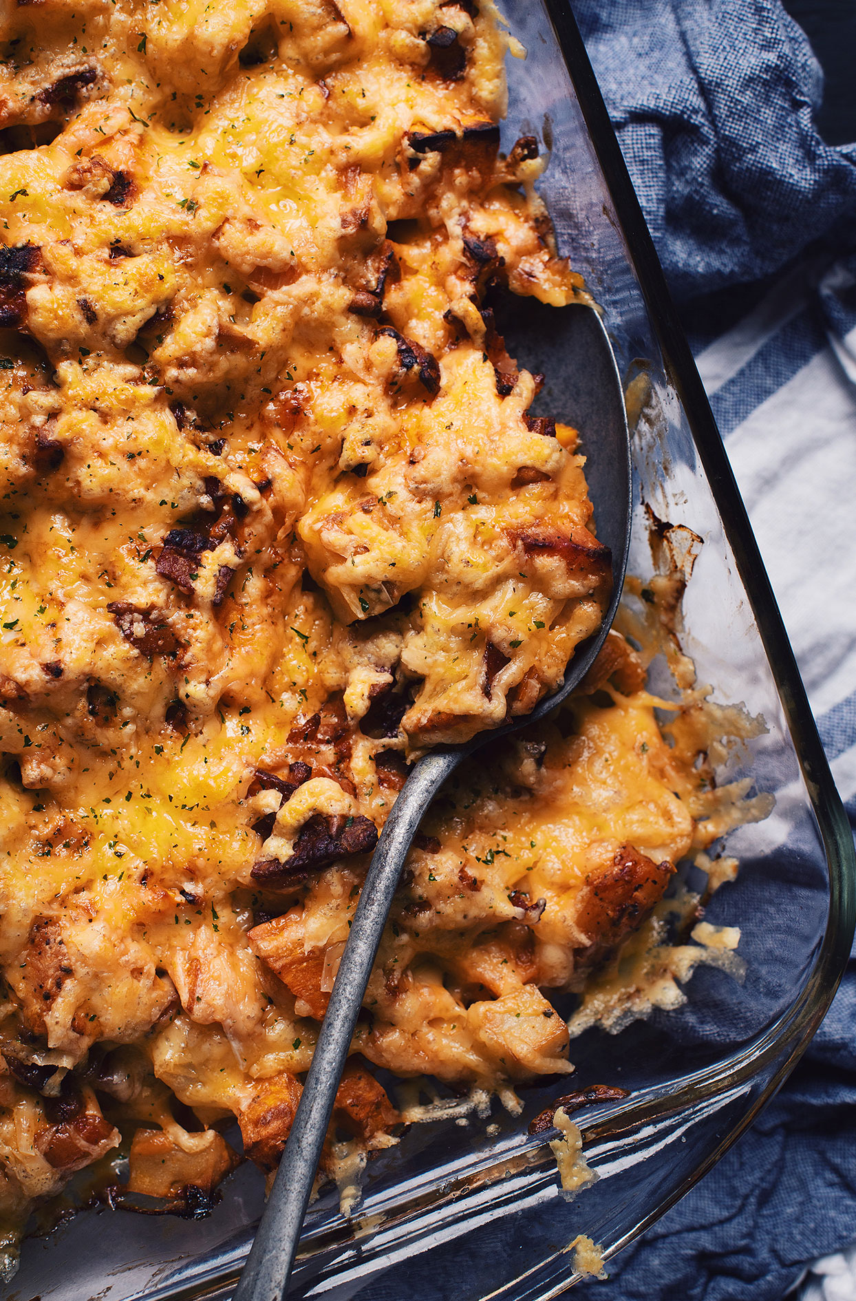 Casserole fromagée de poulet et de patates douces