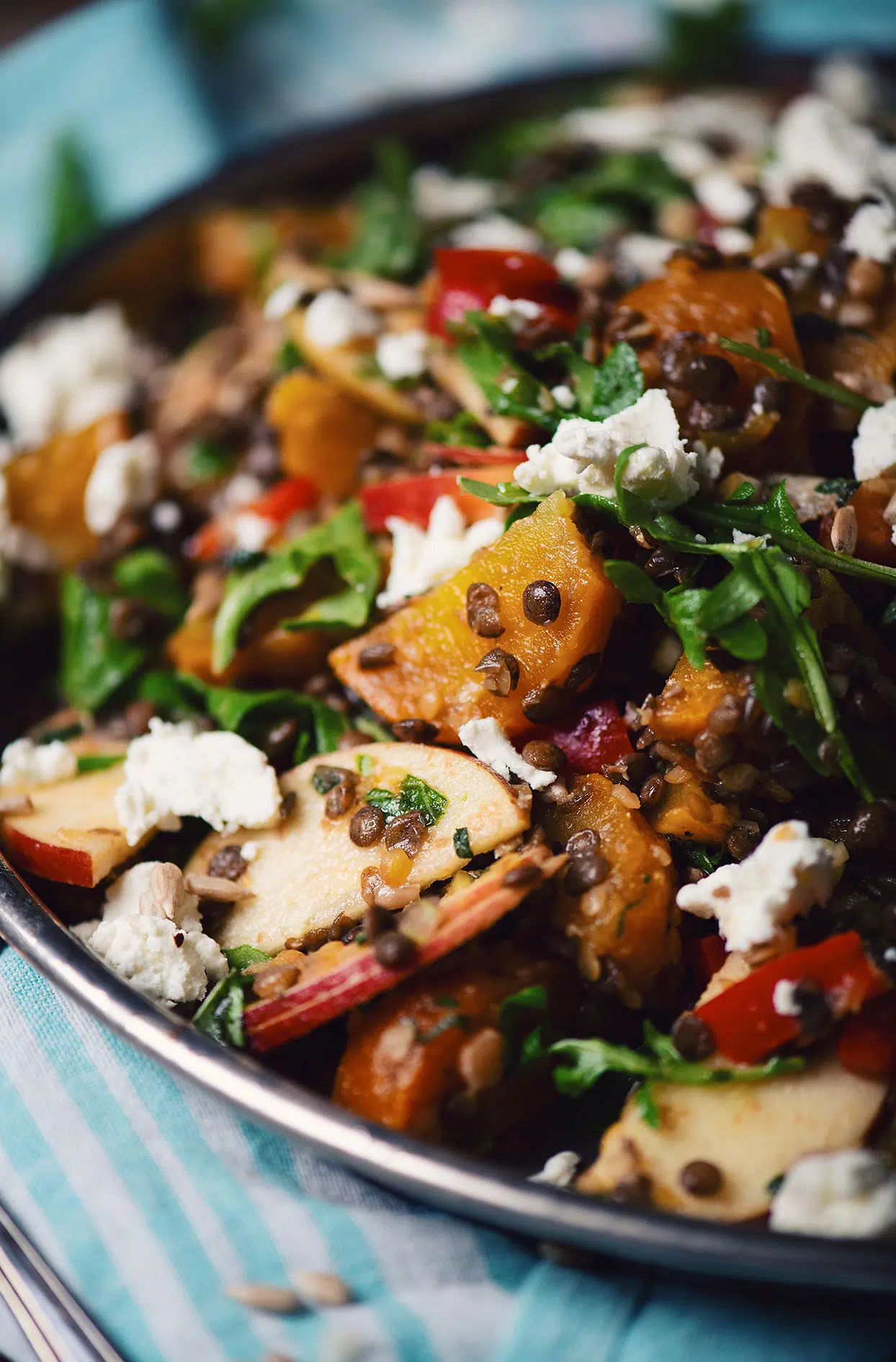 Lentil, apple and beet salad with goat cheese