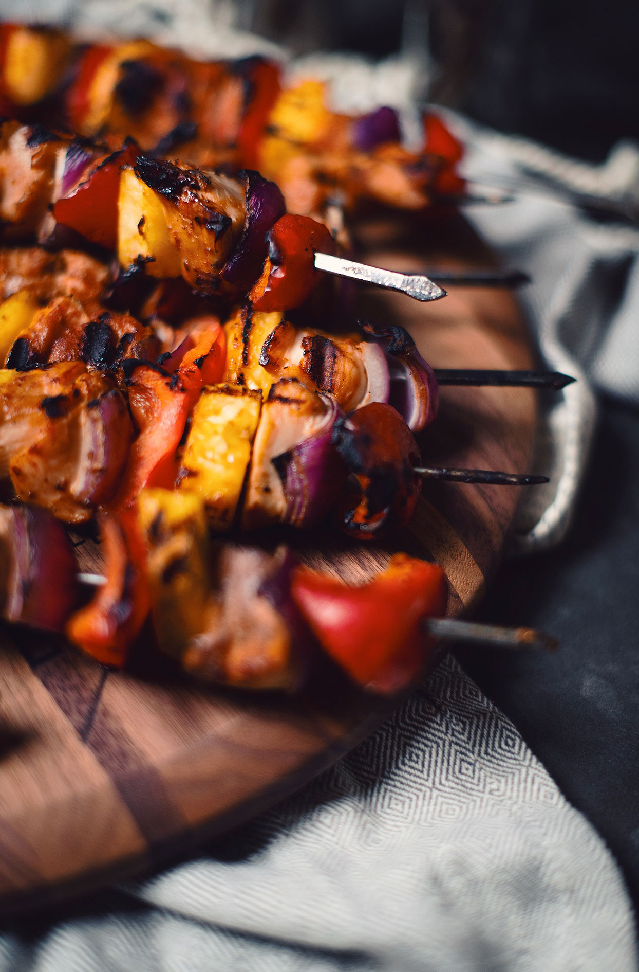 Chicken and pineapple skewers with whiskey and brown sugar