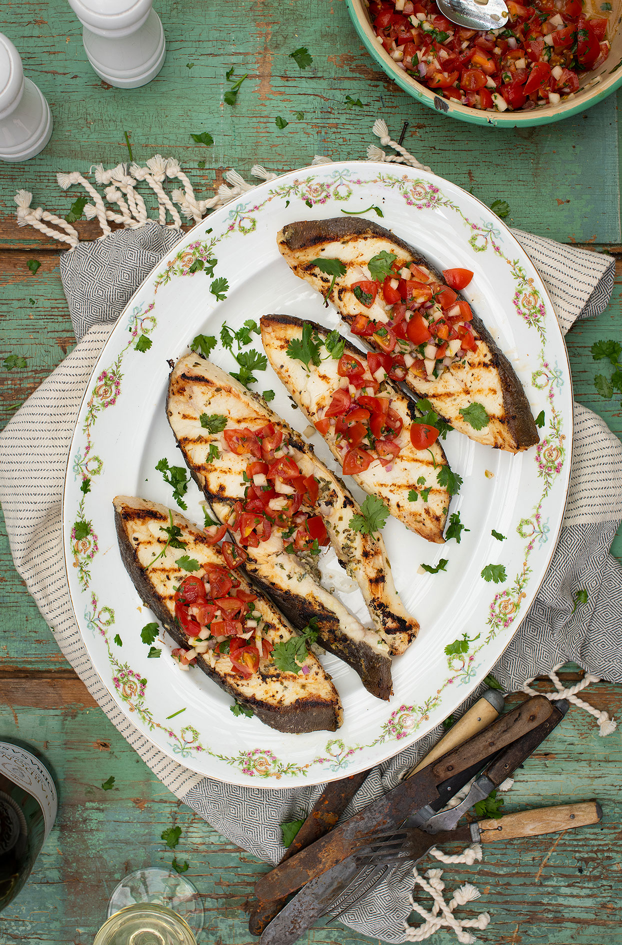 Lemon and white wine grilled halibut steaks