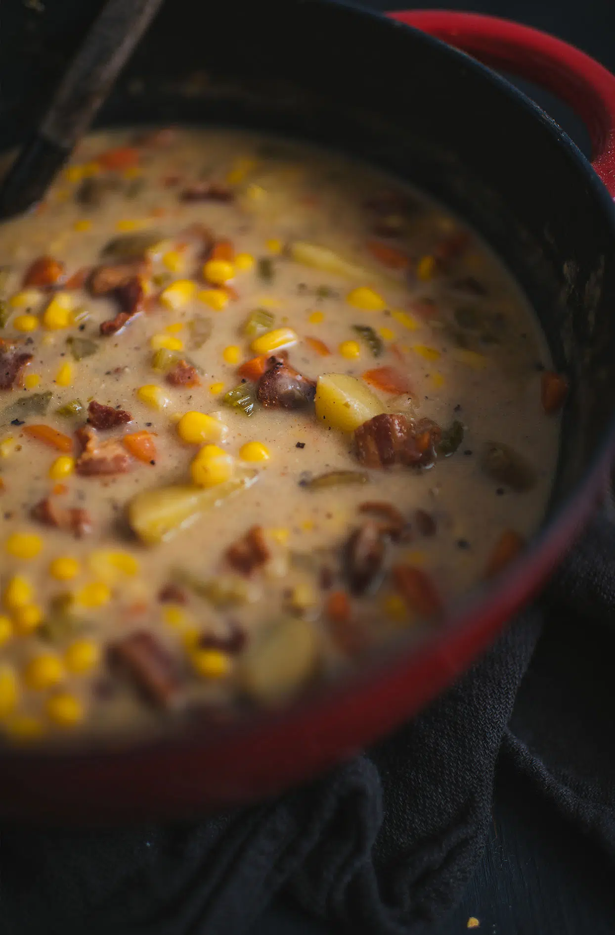 Corn chowder with maple bacon