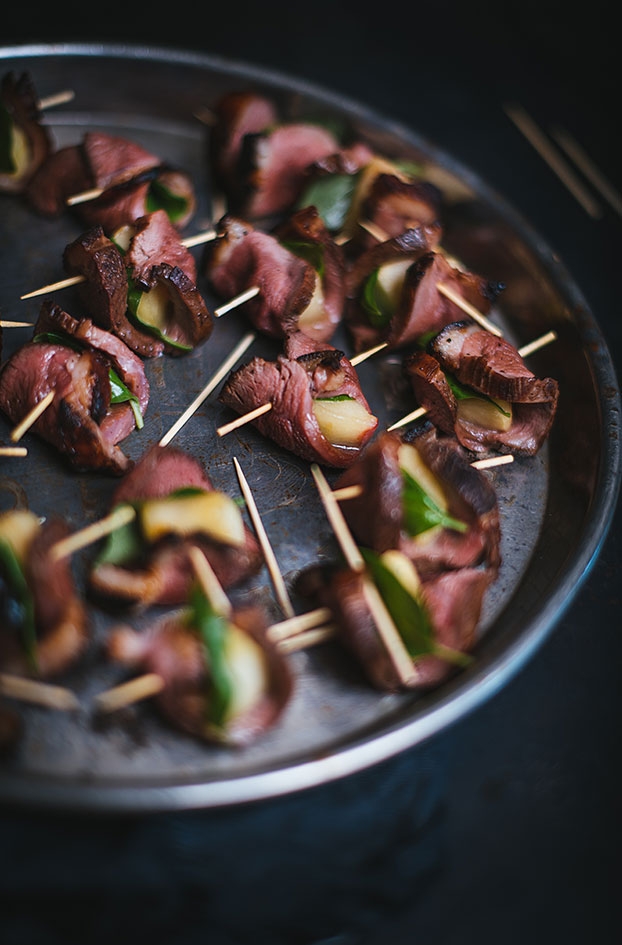 Maple duck bites with apple and basil
