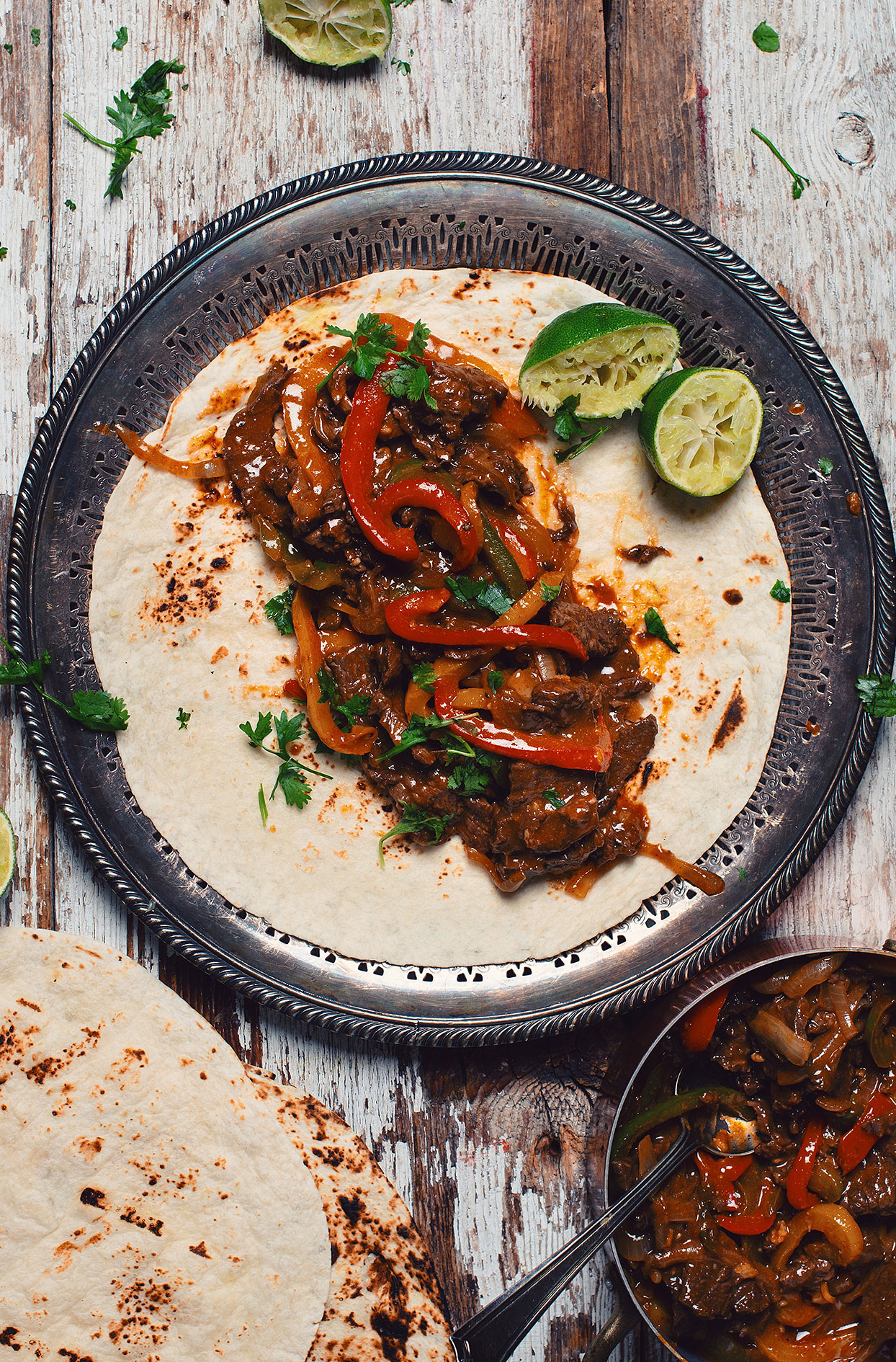 Beef fajitas with lime and beer marinade