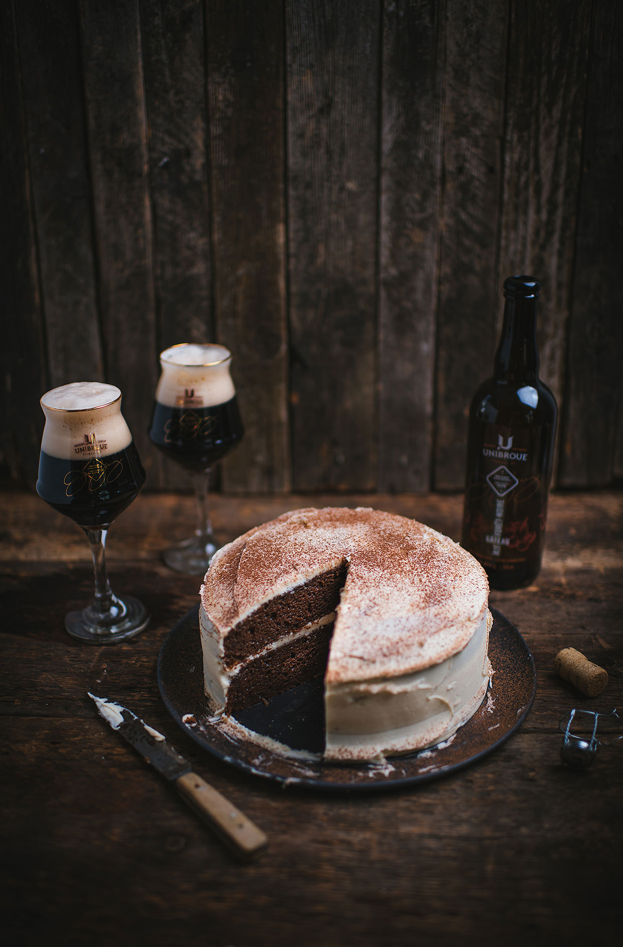 Chocolate cake with black forest ale beer