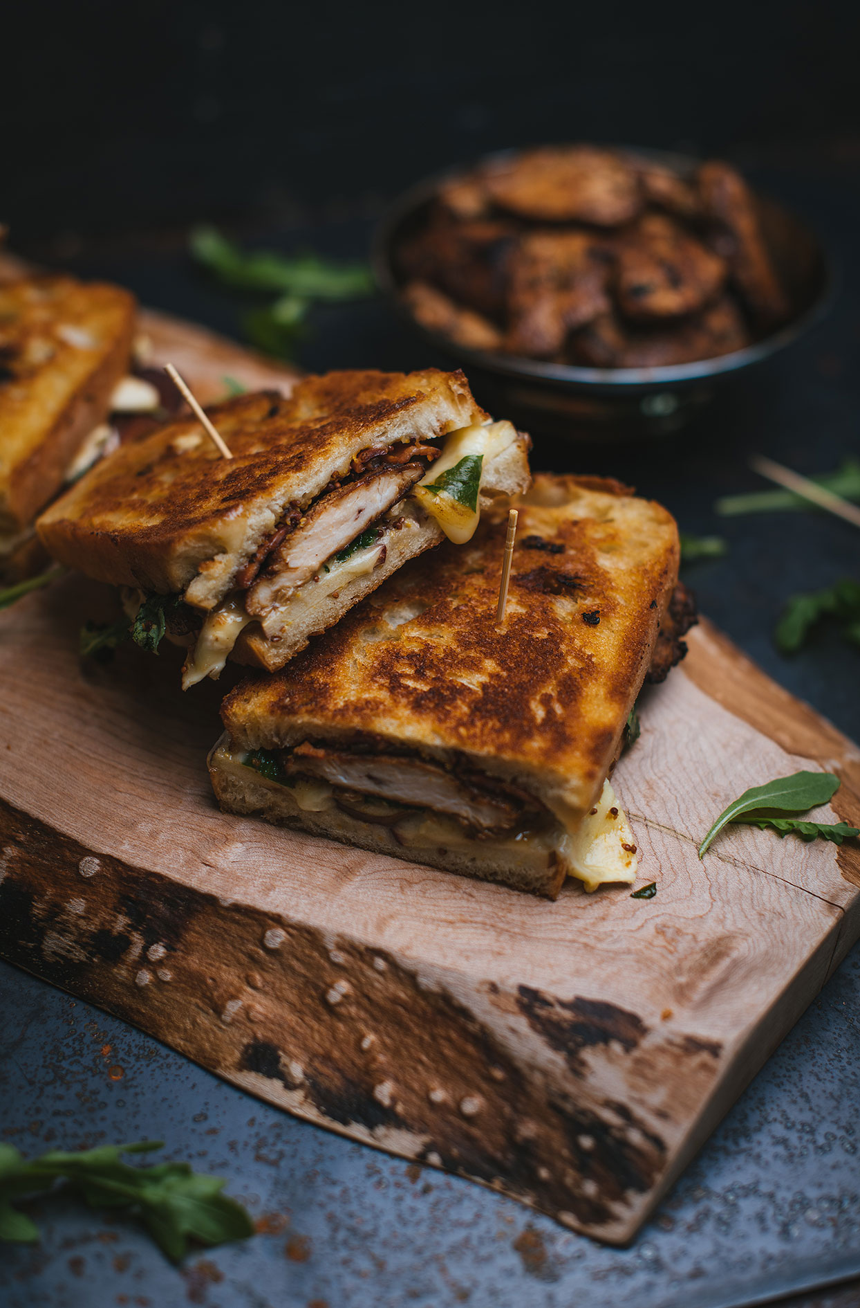 Grilled cheese with balsamic vinegar grilled chicken, brie cheese and apples
