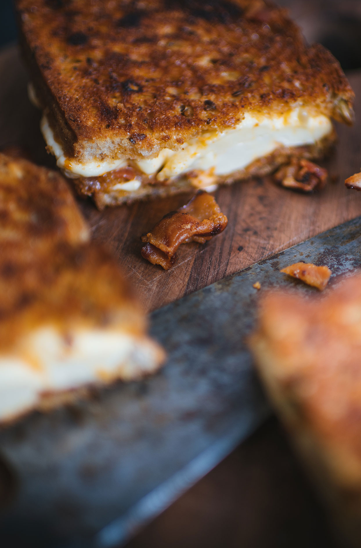 Spicy grilled cheese with bacon and cheese curds