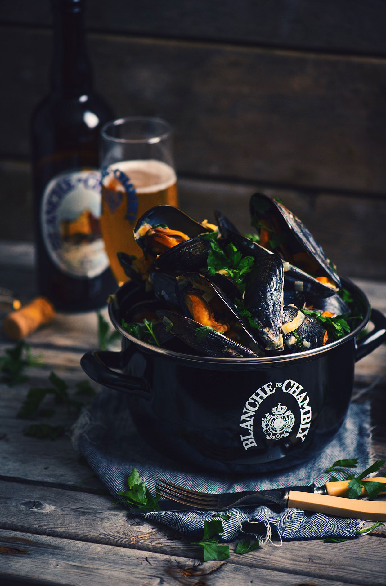 Mussels with leeks, white wine and Blanche de Chambly beer