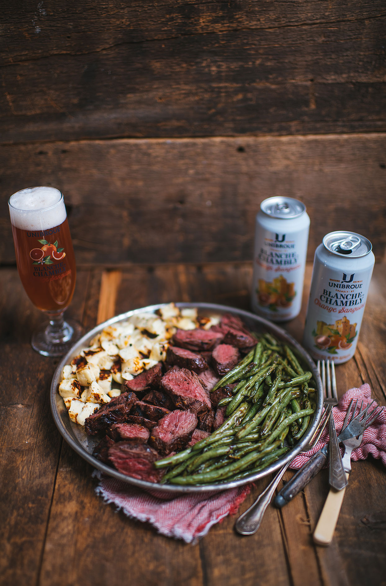 Asian style grilled beef hanger steak with Blanche de Chambly Orange Sanguine beer