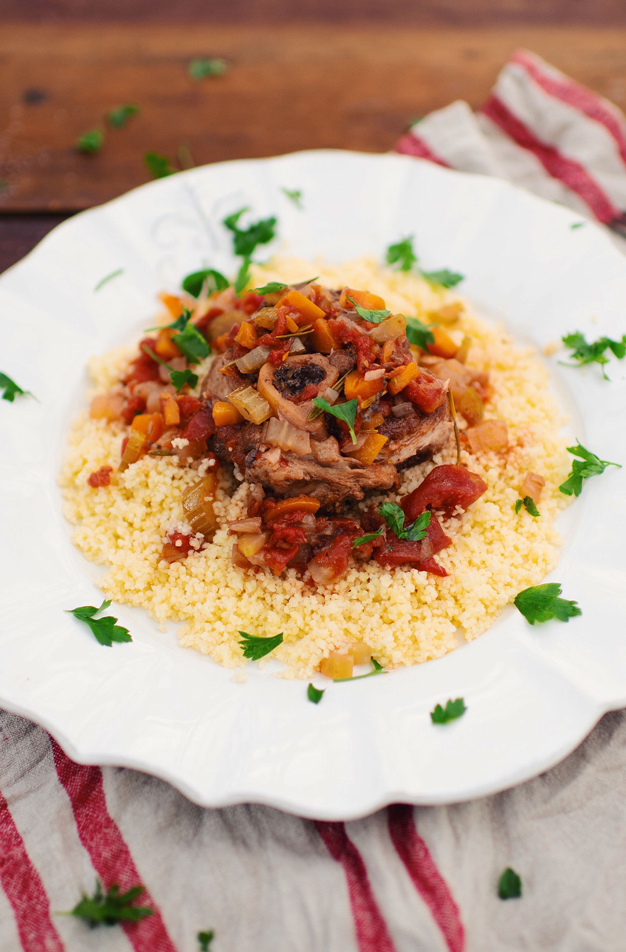 Pork osso buco with port and tomatoes