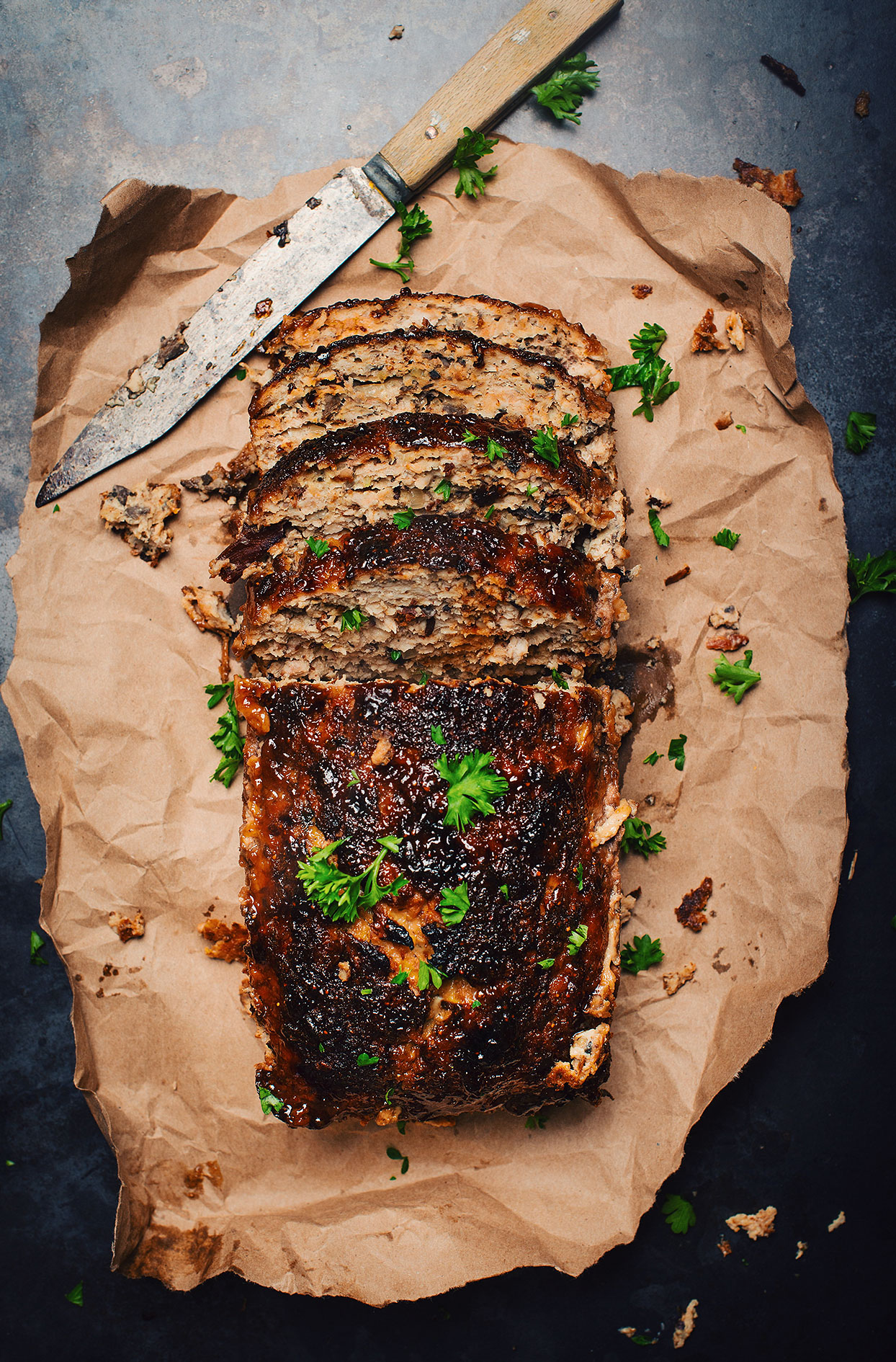 Turkey meatloaf with strawberry jam and bacon