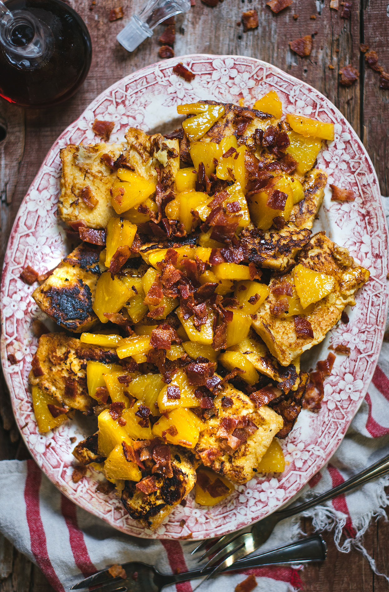 French toast with caramelized pineapple and maple bacon