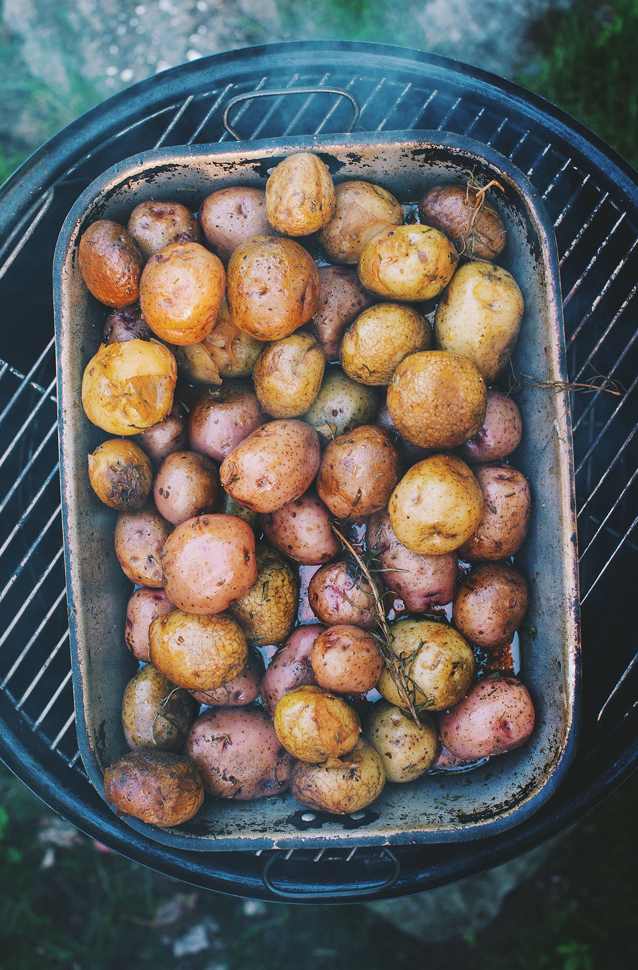 Smoked potatoes with maple and rosemary