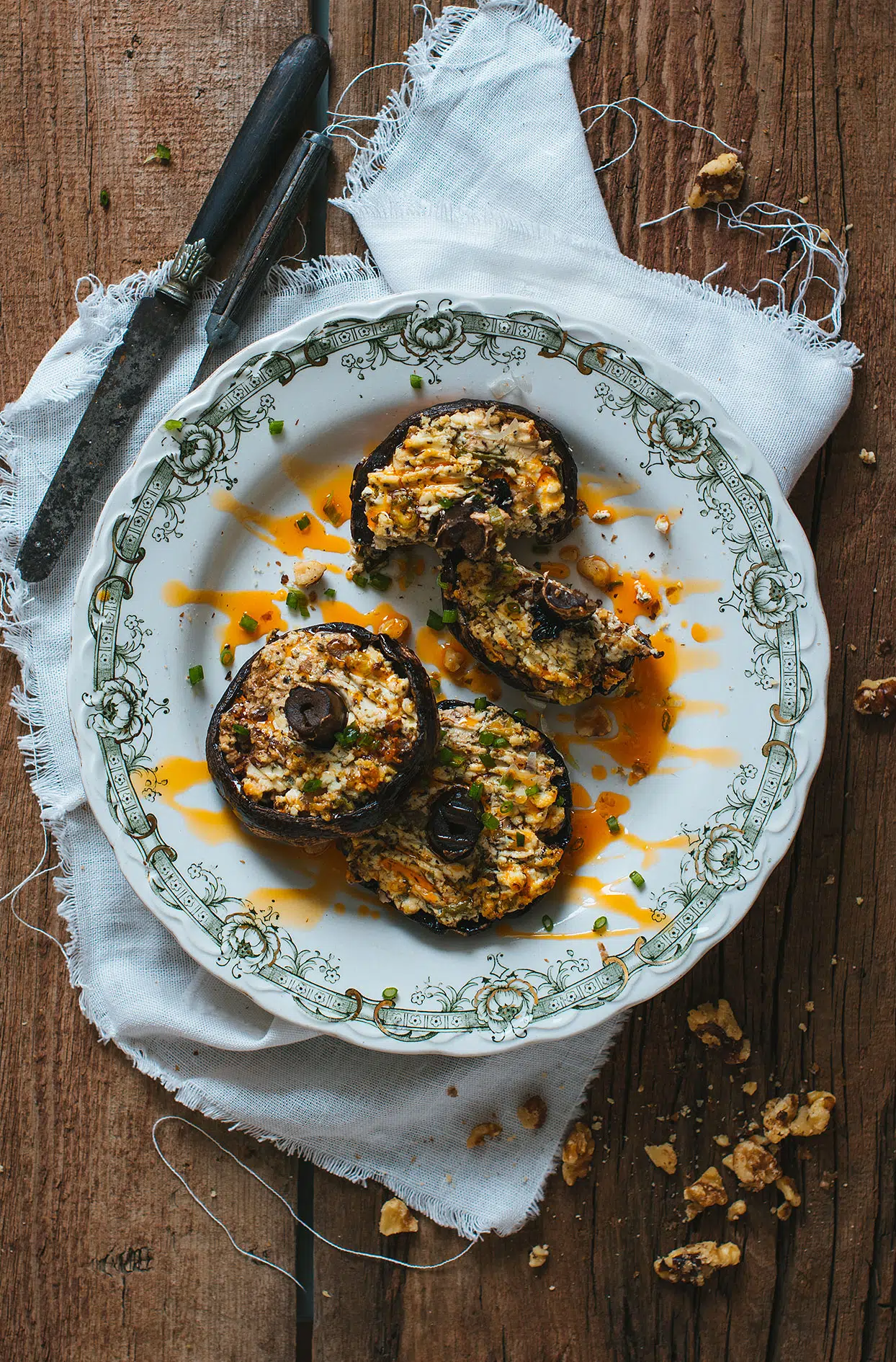Stuffed Portobellos with goat cheese and sugared nuts