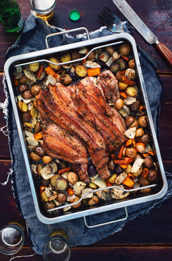 Flattened chicken with maple bacon and fine herbs butter