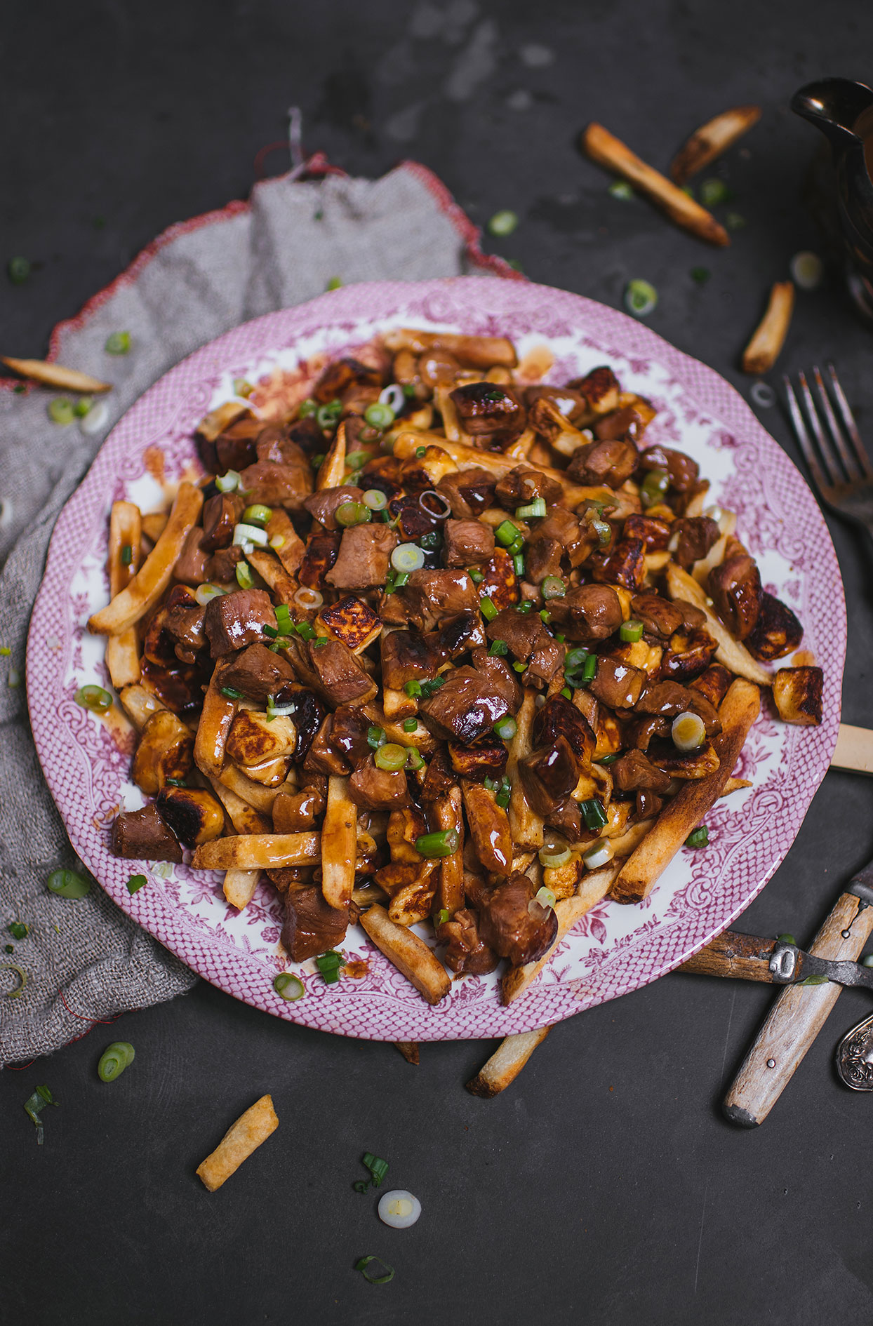 BBQ duck breast and haloumi poutine