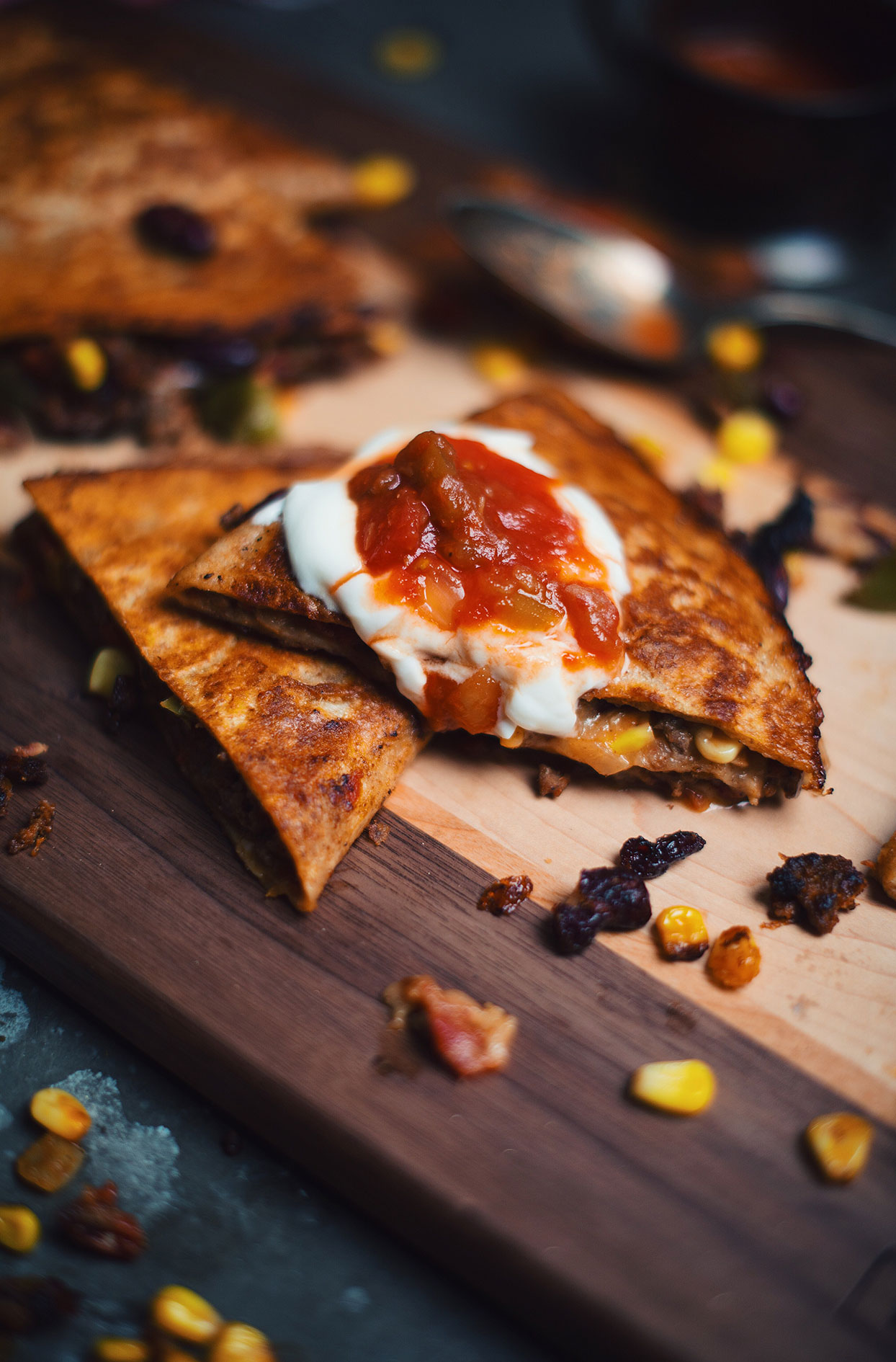 Beef and red beans chili quesadillas