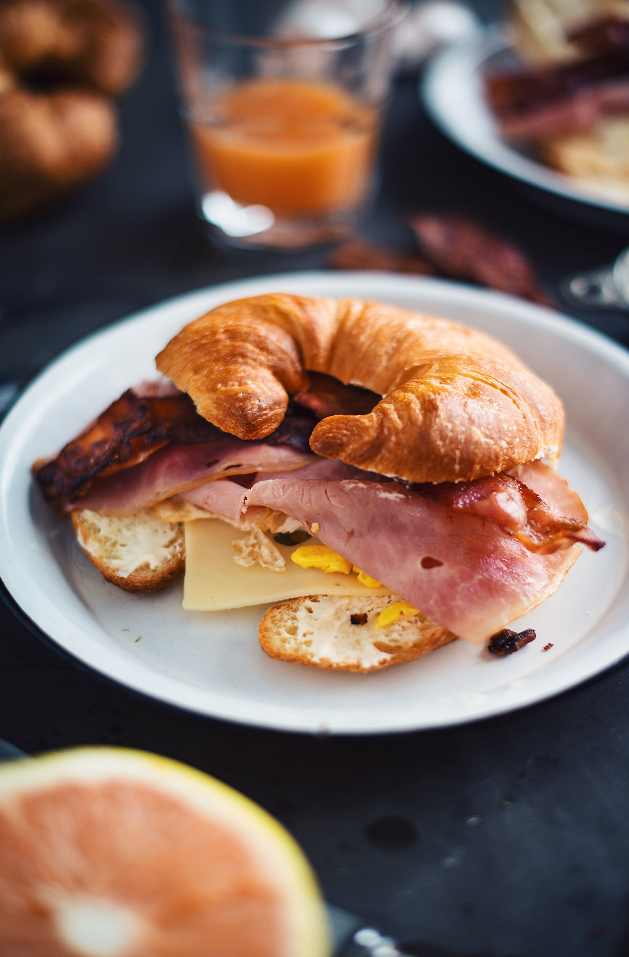 Crescent sandwich with maple ham and bacon