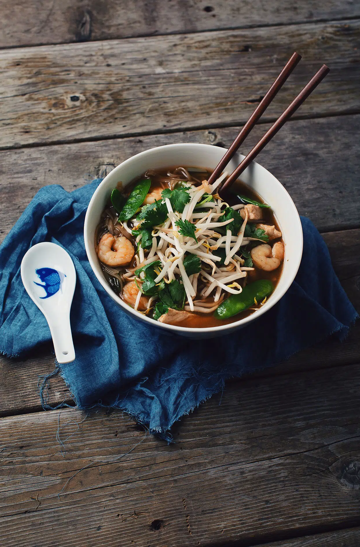 Shrimps and pork asian soup