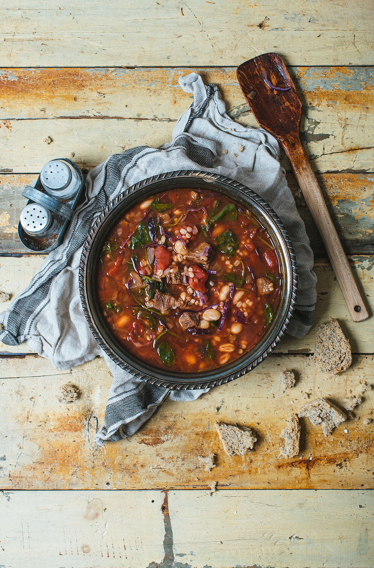 Tuscan soup with beef, vegetables and red ale beer