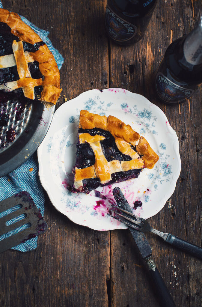 Blueberry pie with beer and lemon zest