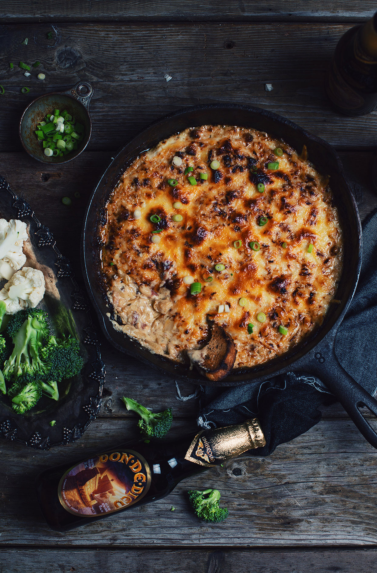 Cheesy dip with beer caramelized onions