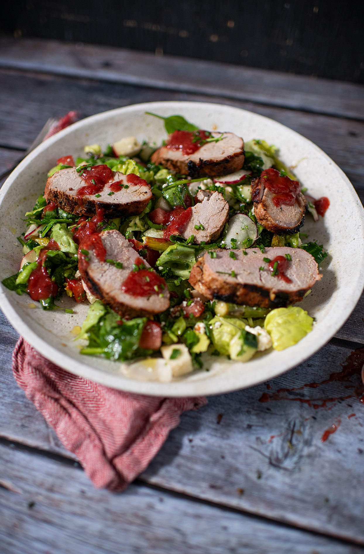 Grilled pork tenderloin with strawberry-rhubarb sauce