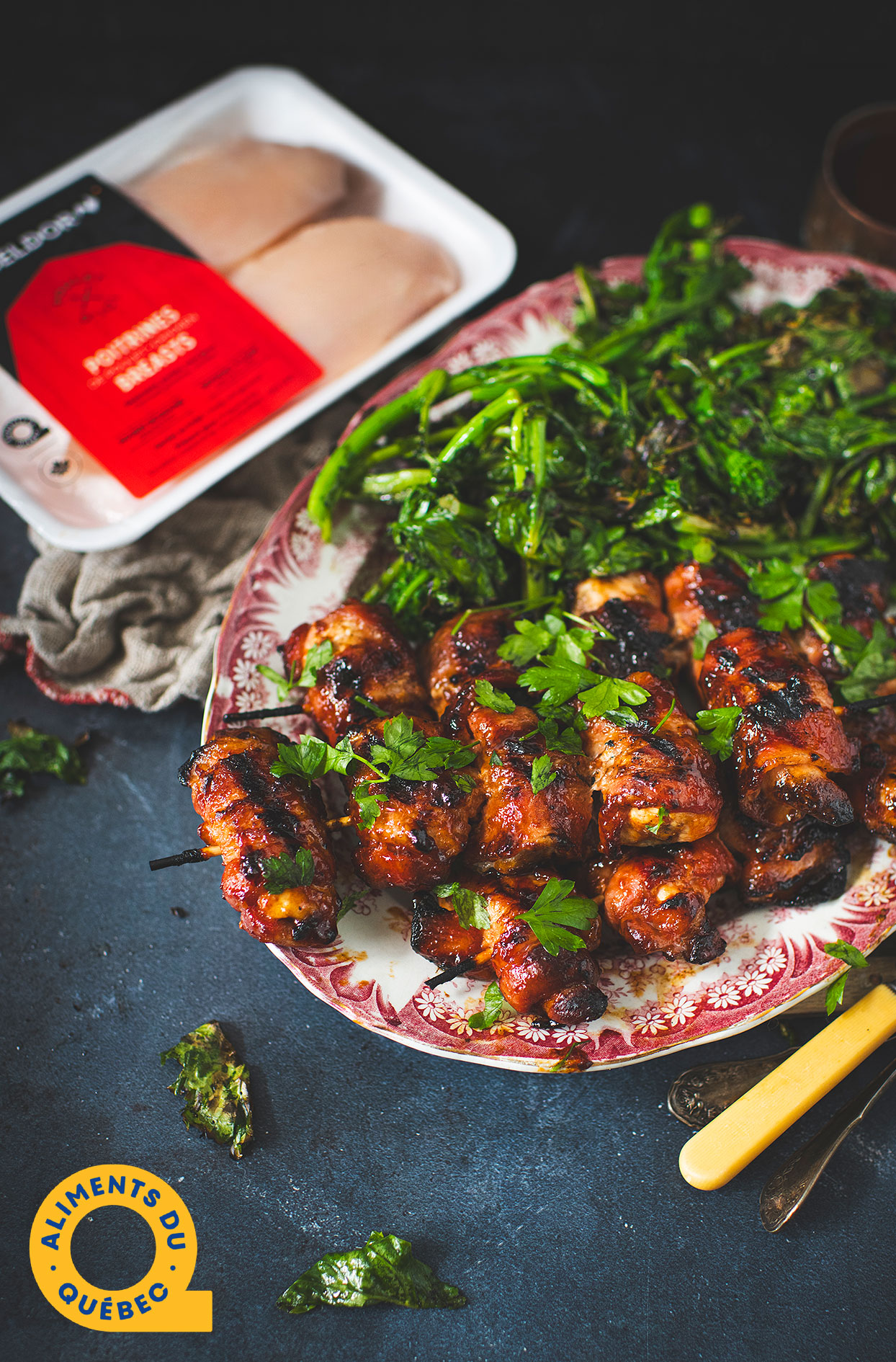 Chicken skewers with maple bacon and whisky BBQ sauce