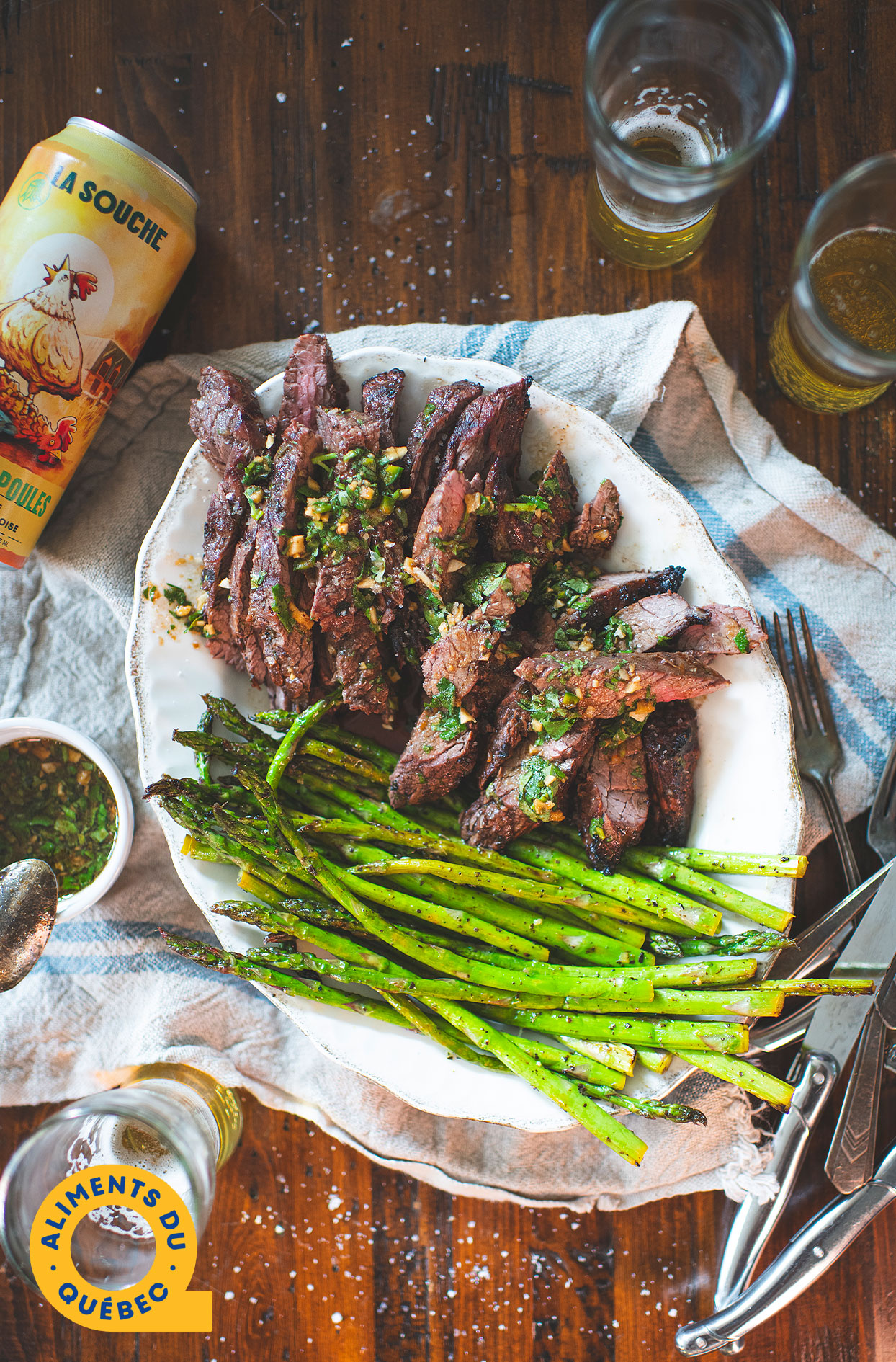 Carne Asada with blonde lager beer