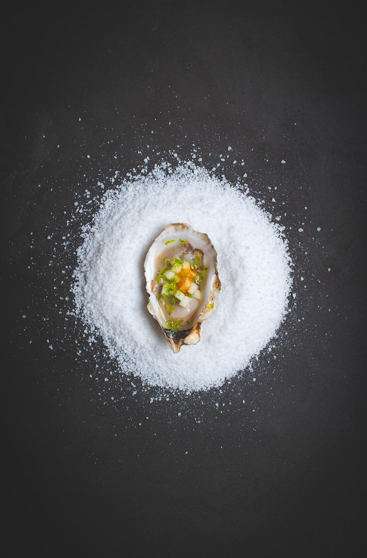 Oysters with green apple brunoise and sparkling cider