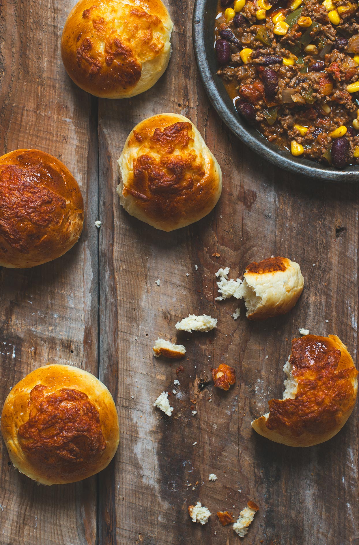 Homemade cheesy brioche buns