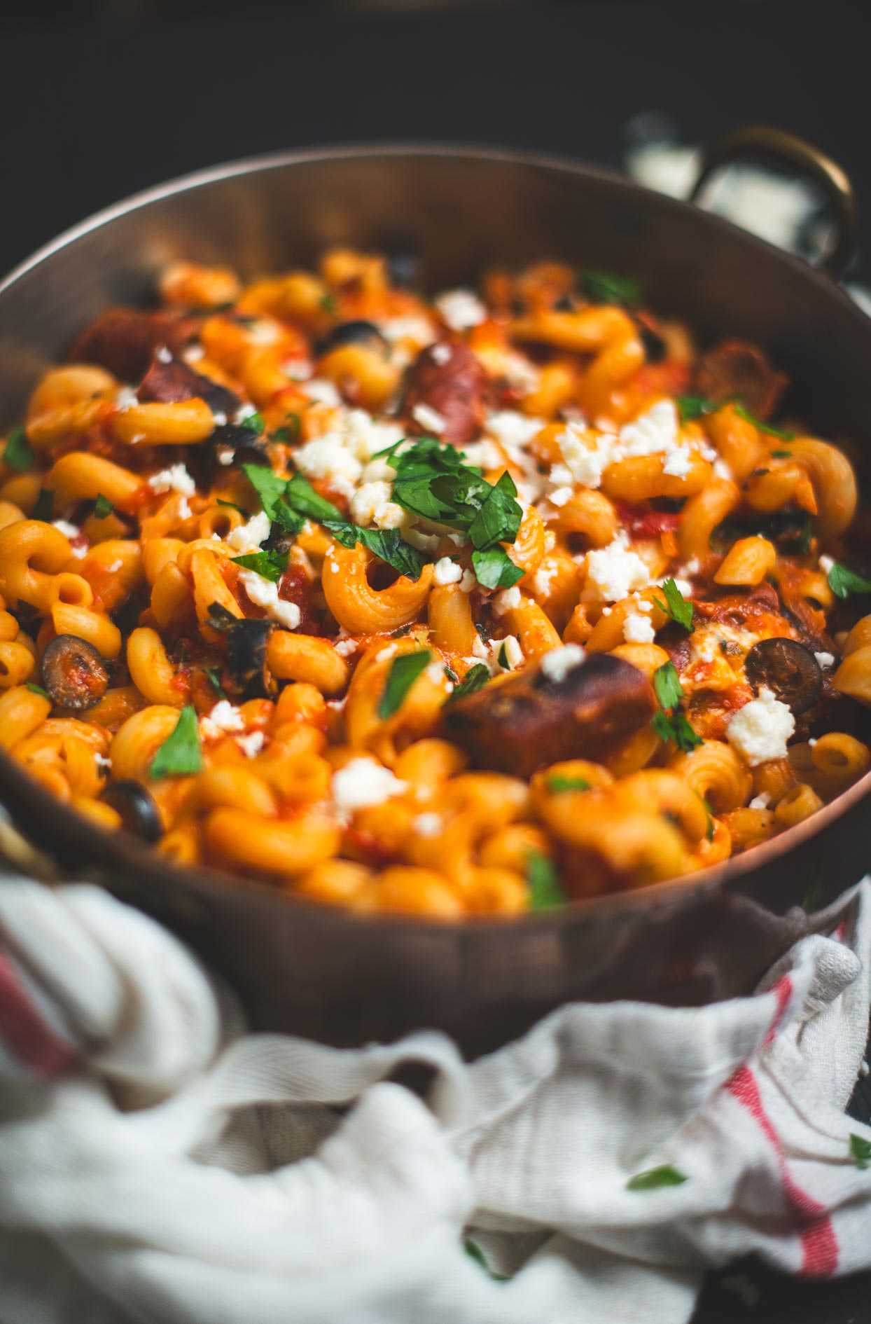 Tortiglionis à la merguez et au fromage feta