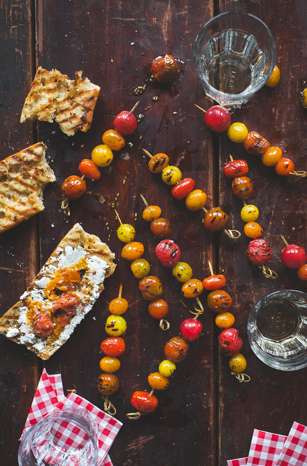 Roasted garlic cherry tomato skewers