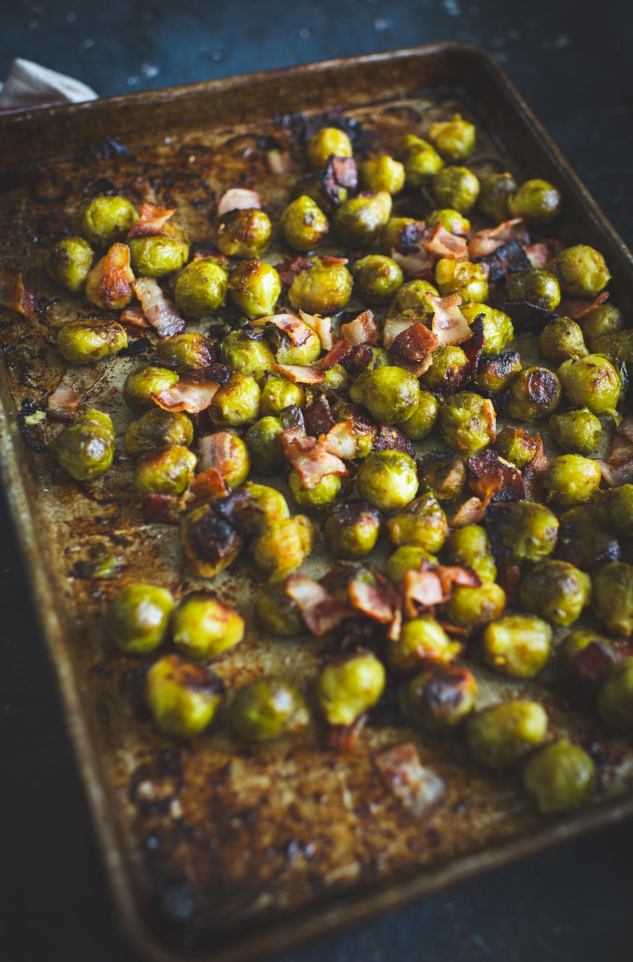 Roasted Brussels sprouts with bacon, mustard & maple syrup