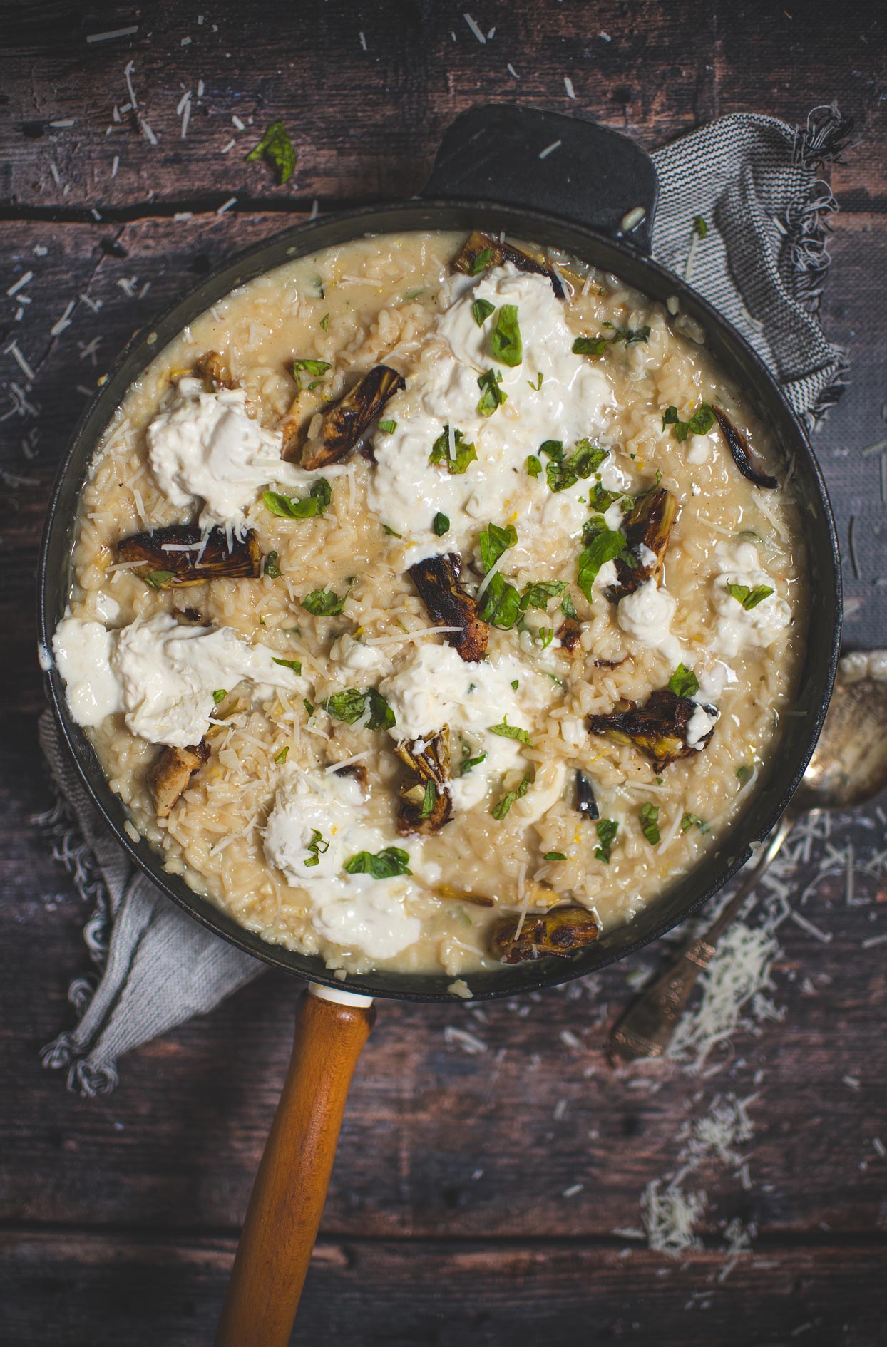 Artichoke and burrata risotto