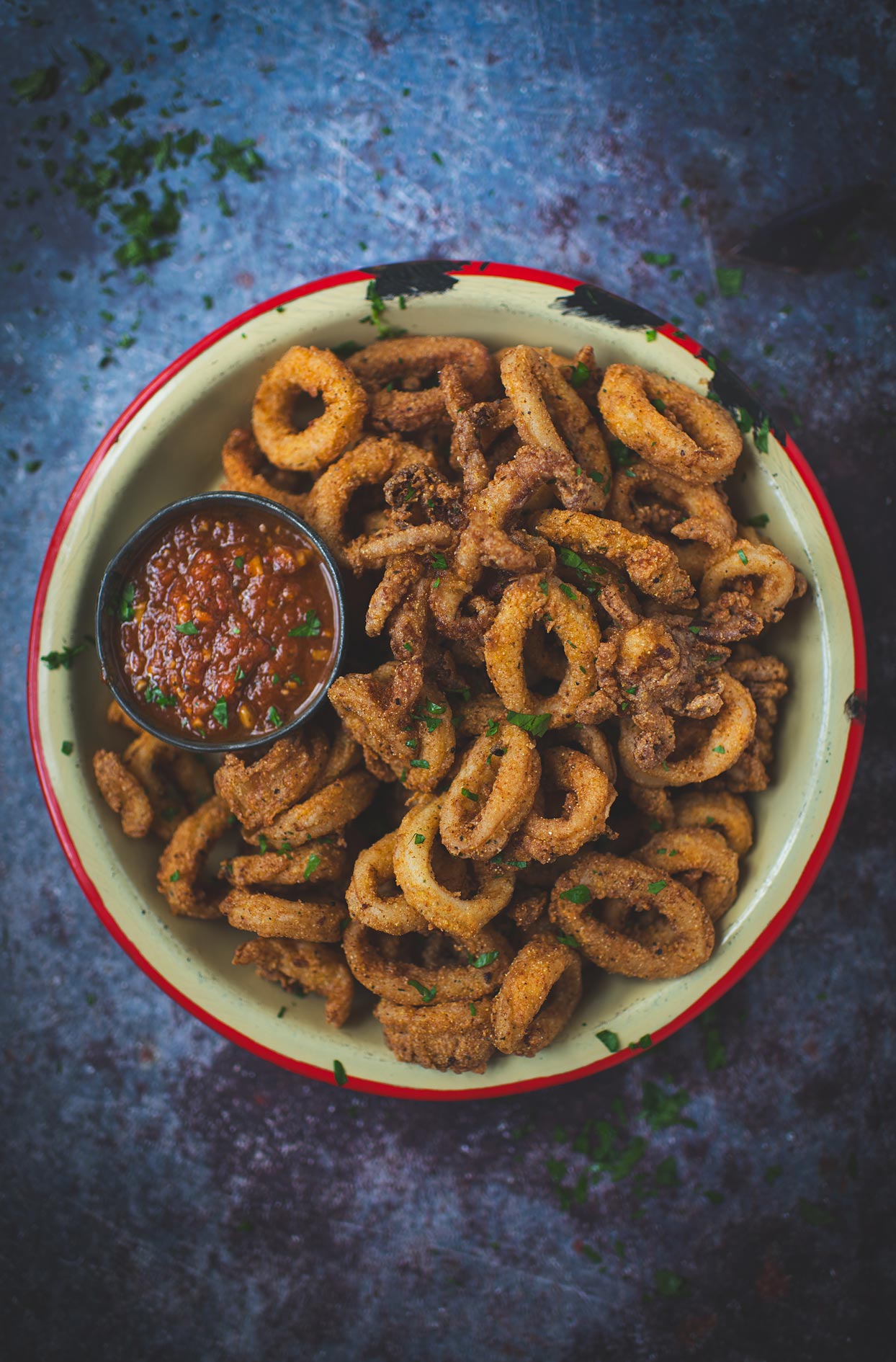 Fried squid with marinara sauce