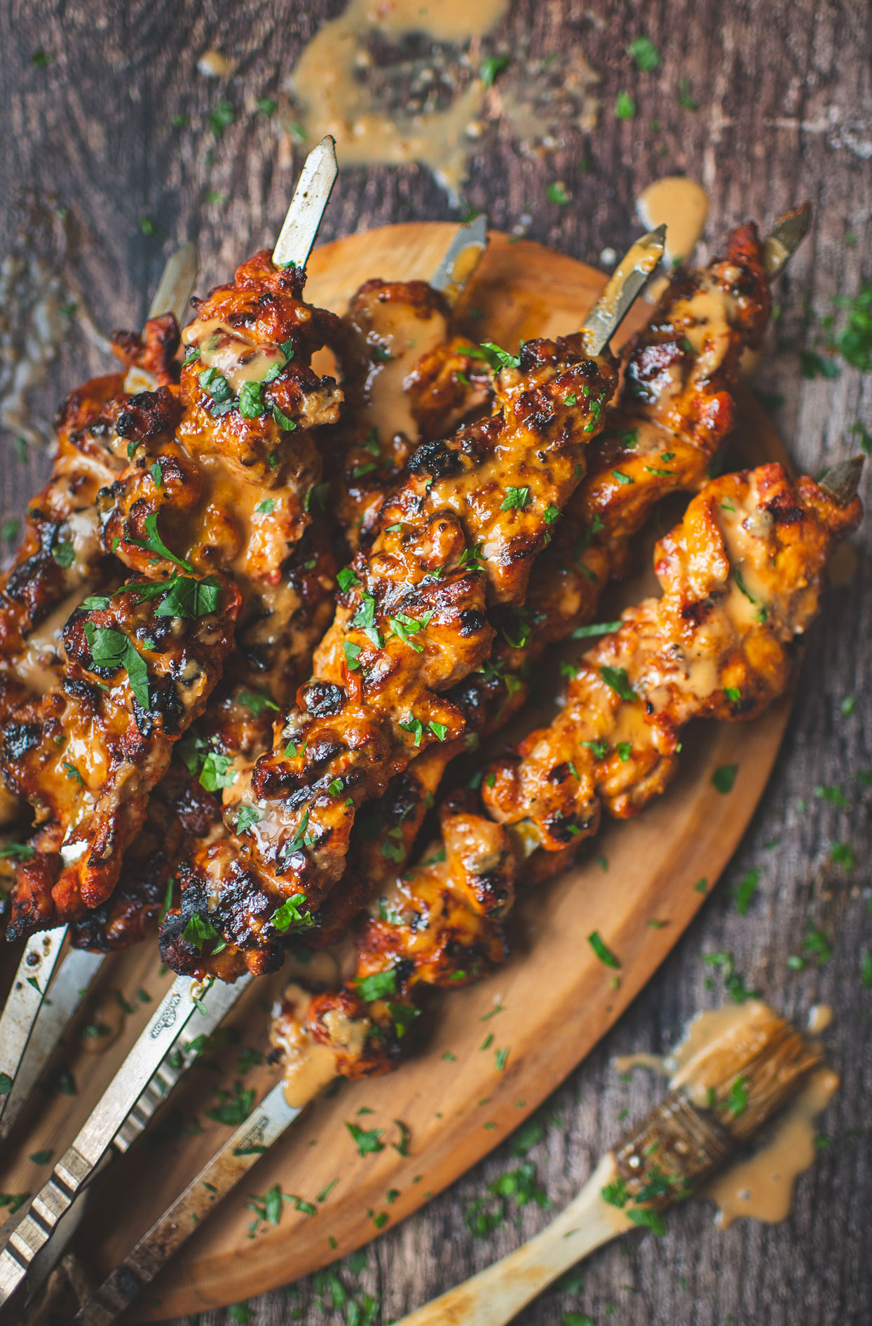 Bang bang chicken skewers on the BBQ