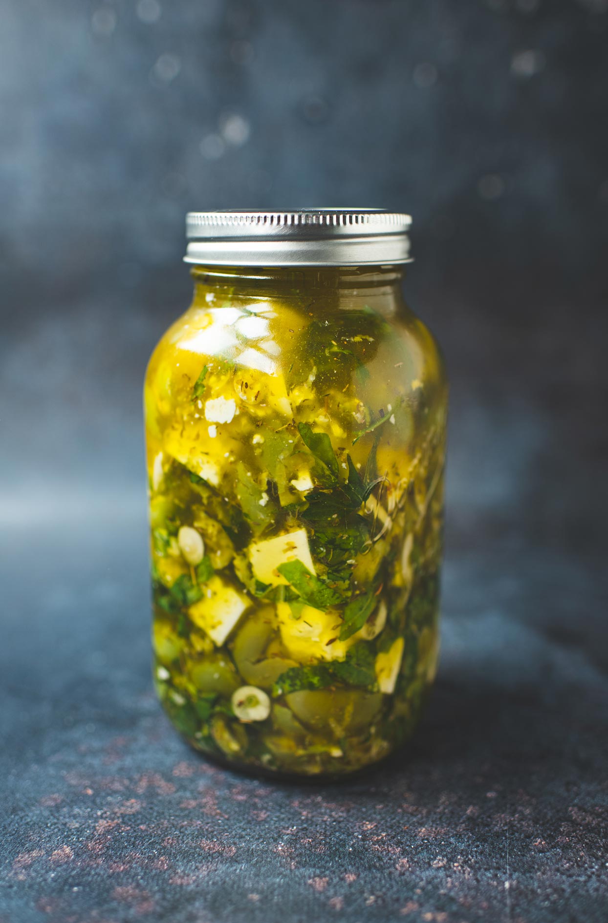 Marinated feta with olives and herbs