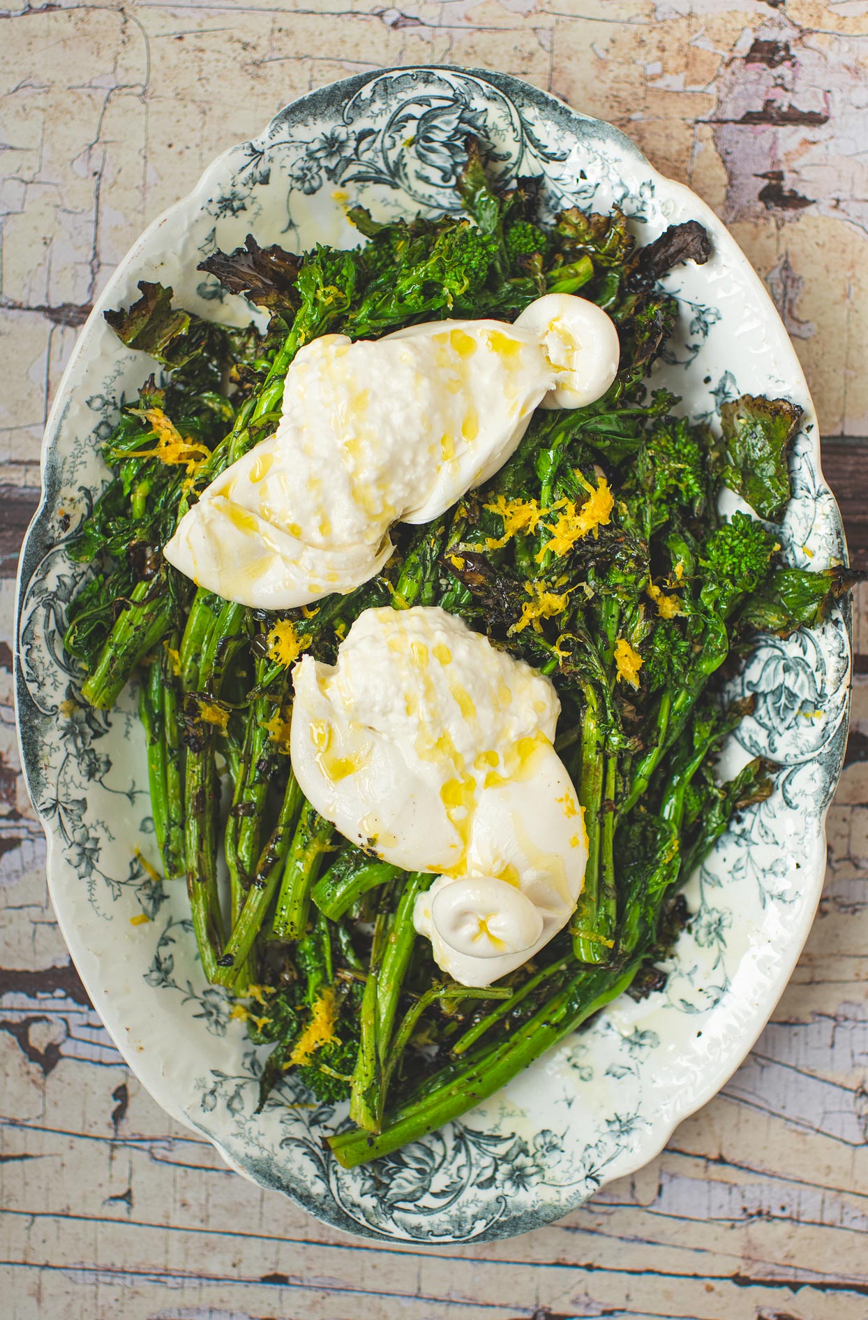 Grilled rapini with burrata