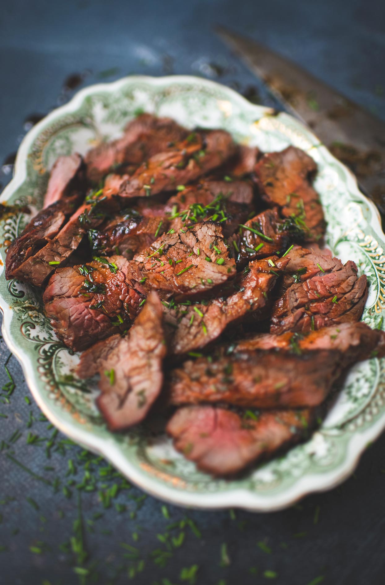 Chive and garlic marinated flank steak