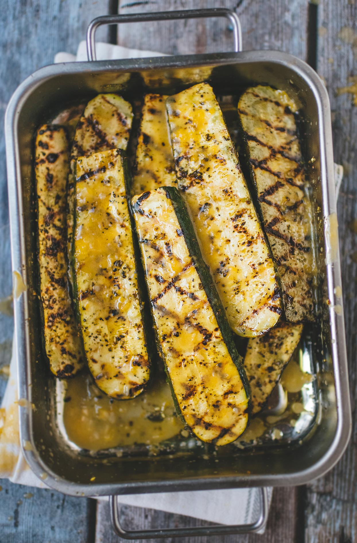 Grilled zucchini with lemon and Dijon dressing
