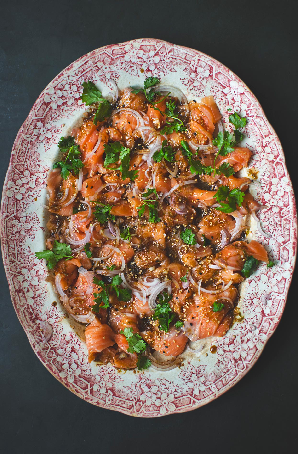 Salmon crudo with soy and sesame